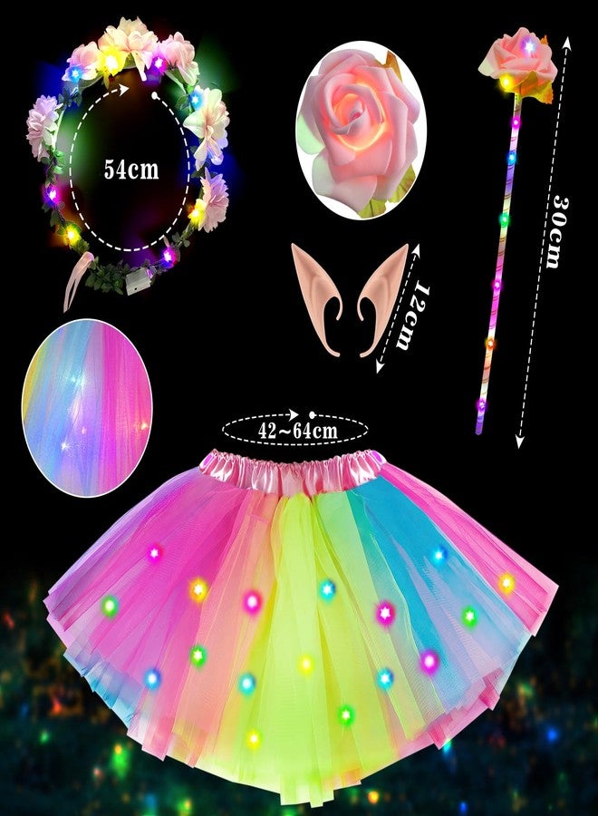 G.C 6pcs Girls Fairy Wings Costume Kids Toddler Light Up LED Butterfly Wings with Fairy Ears Wand Crown Tutu Halloween Princess Dress Up Gifts (Pink) - Image 4